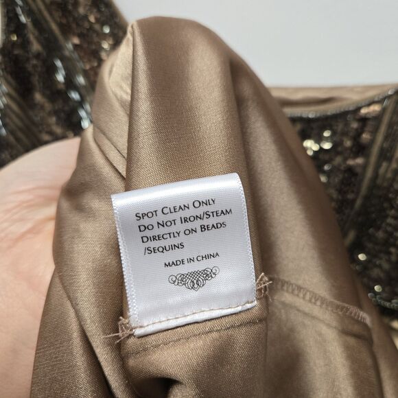 Sue Wong Dress Womens 4 Brown Silk Sleeveless Sequin Bead Nocturne Cocktail Deco - Picture 10 of 13